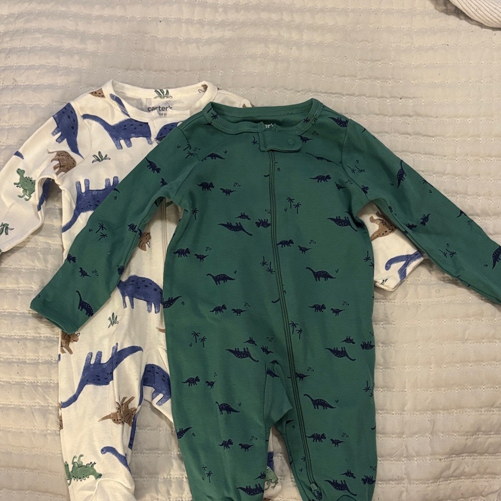 Carter's Green and White Dinosaur Footies